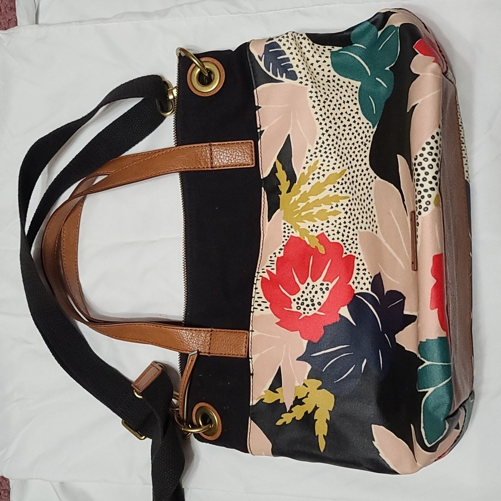 Fossil Canvas Leather floral bag